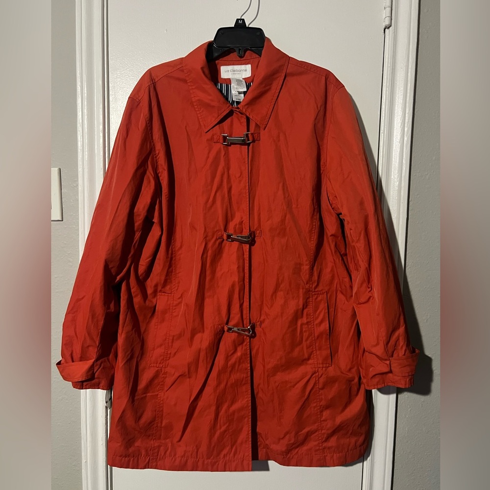 Liz Claiborne  Womens Orange Trench Rain Coat SIZE XL Jacket.